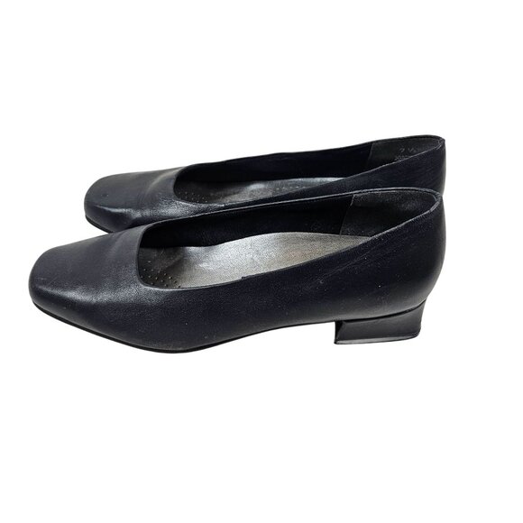 Easy Spirit Womens Size 7.5M Anti Gravity Blue Leather Square Toe Heels Brazil - Picture 2 of 8